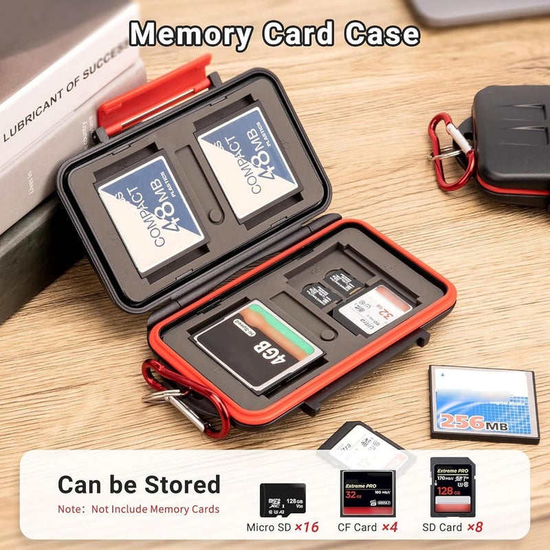 Kiorafoto 28 Slots : 16 TF + 8 SD + 4 CF Memory Card Holder Case Storage Protector Wallet For TF MSD Micro SD SD SDHC SDXC SDUC CF Compact Flash Memory Cards With Carabiner + Card Tray Removal Pin Key - Image 2